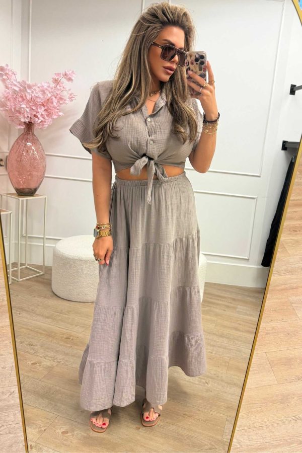 Senna Skirt Long Black and Taupe - Afbeelding 4