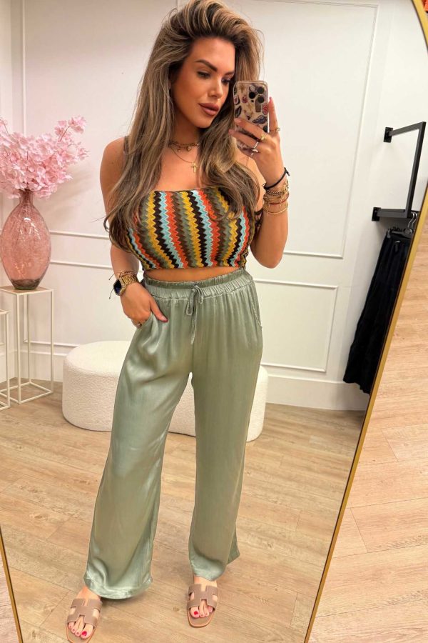 Satin Pants Black and Green - Afbeelding 2