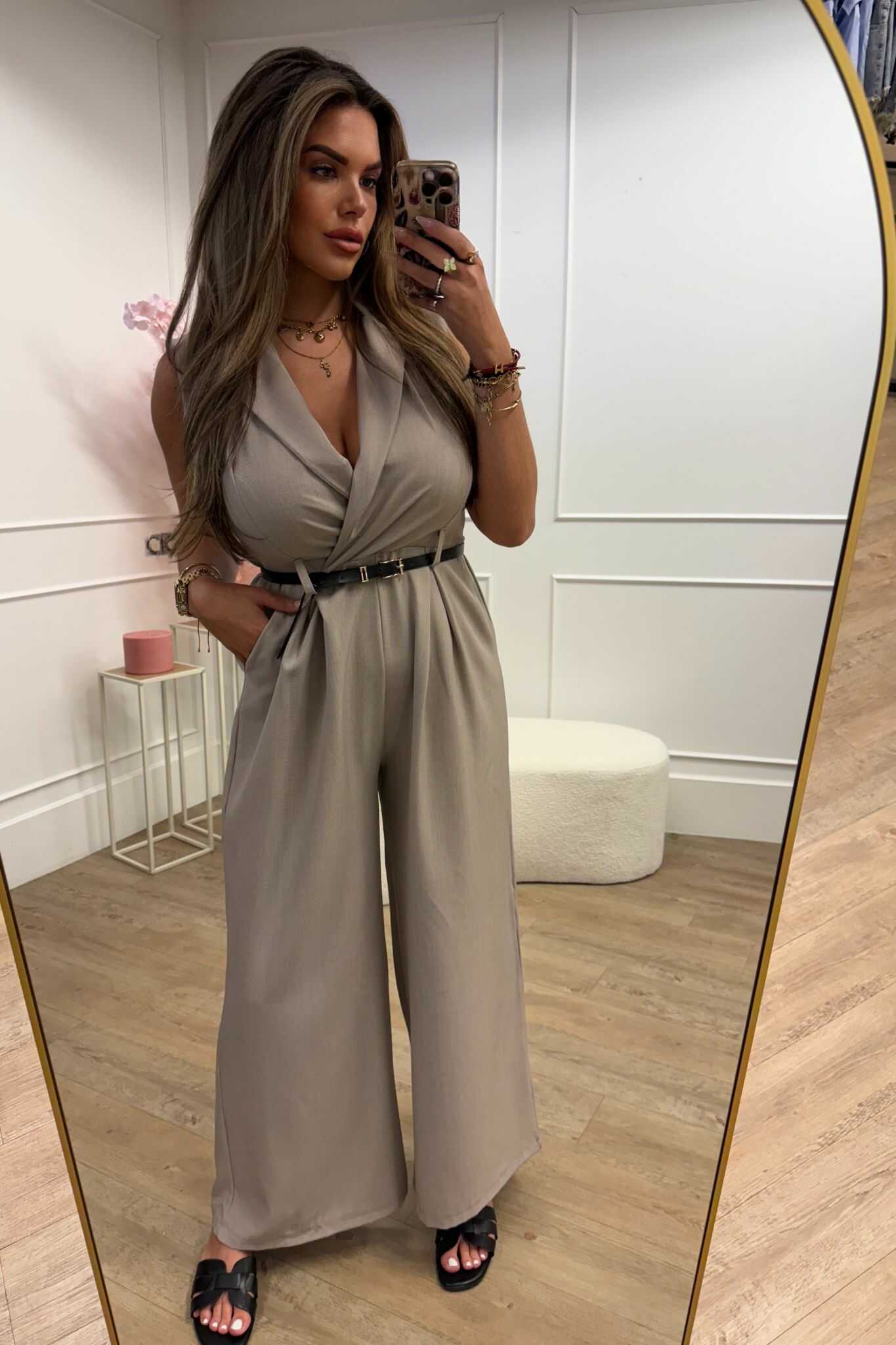 Fleur Jumpsuit Black and Taupe