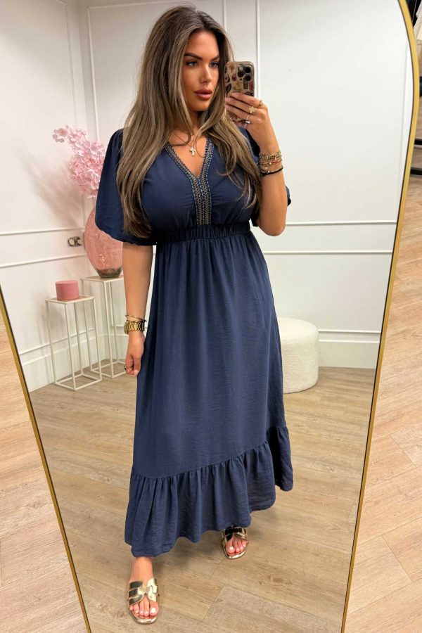 Charlotte Dress Brown, Taupe and Blue - Afbeelding 3