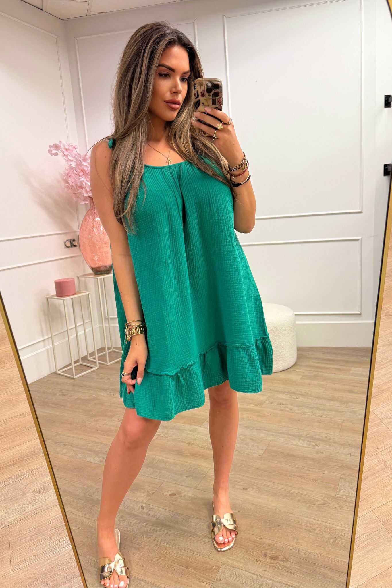 Nola Dress Mauve, Green and Camel