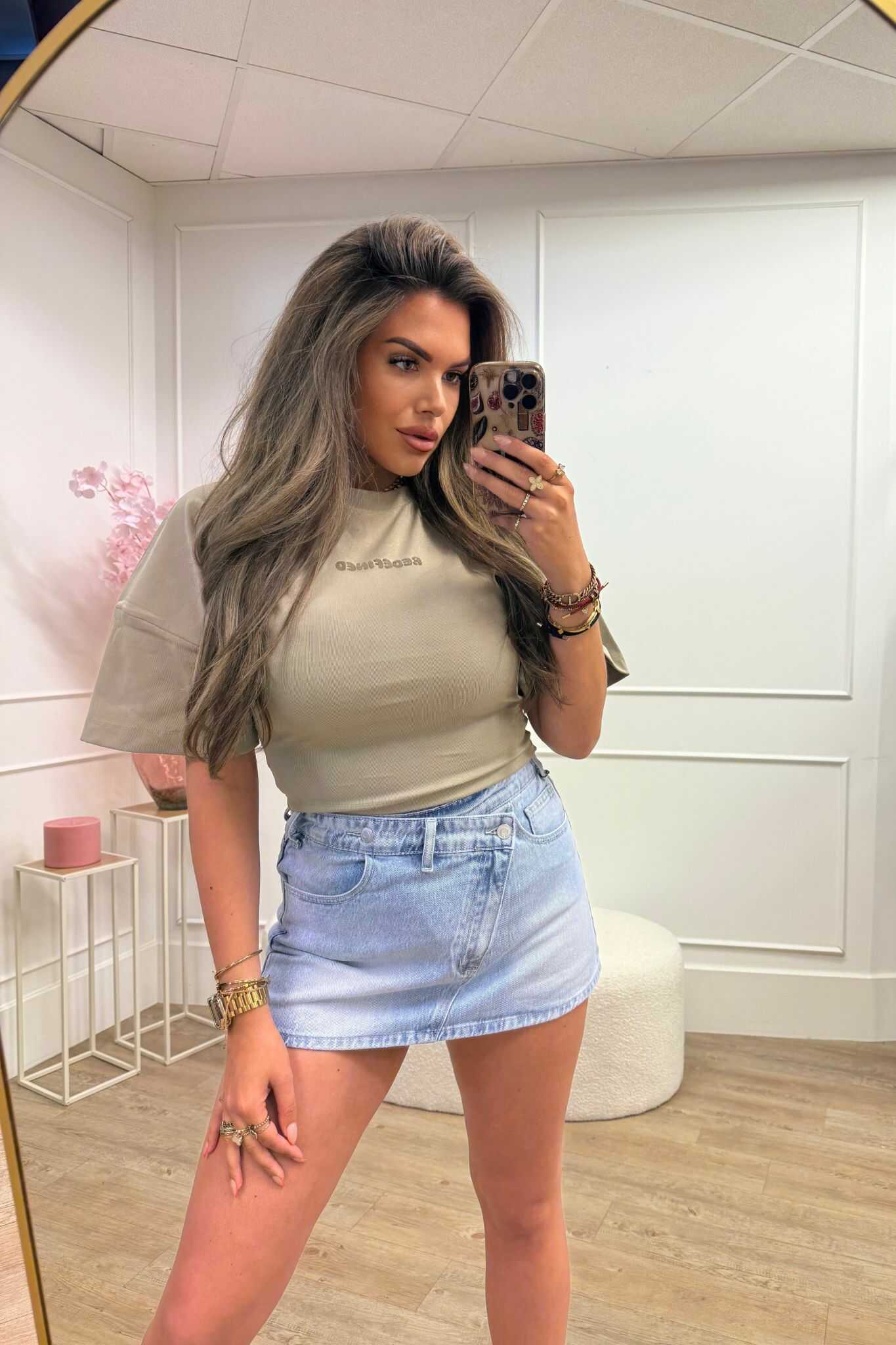 Redefined Denim Cross Waist Skort