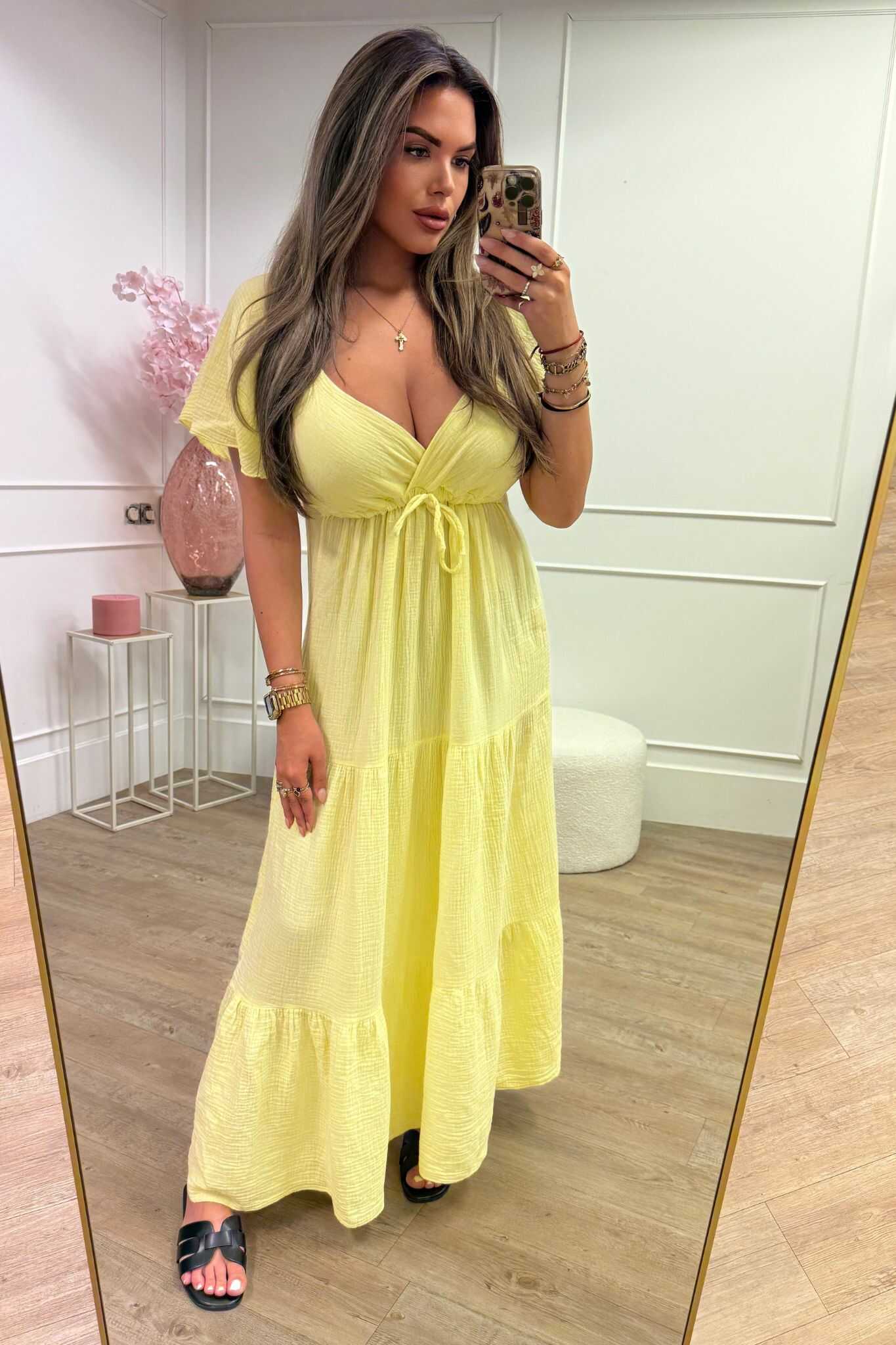 Amy Dress Black, Beige, White, Yellow and Blue