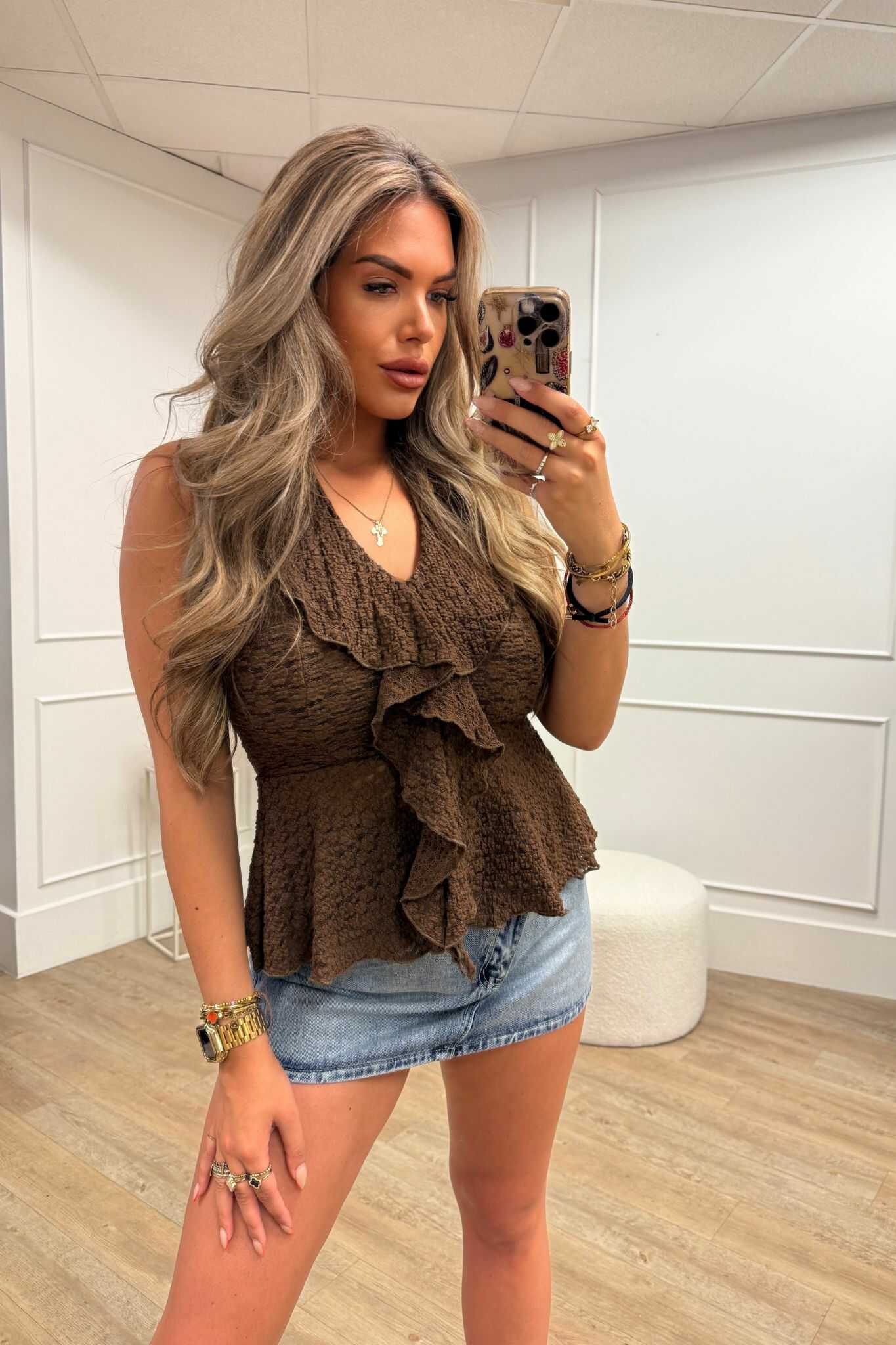 Eva Top Brown Lace