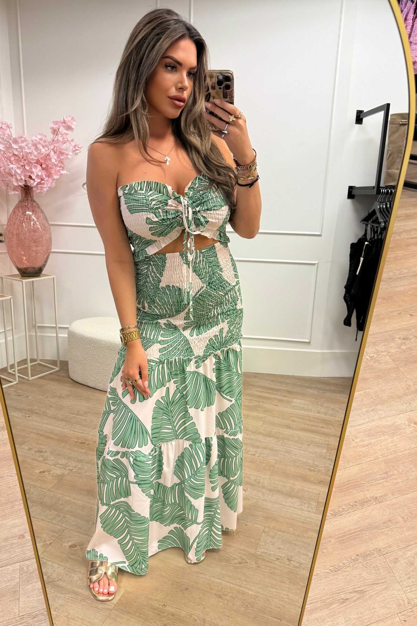 Sofia Dress Green and Pink