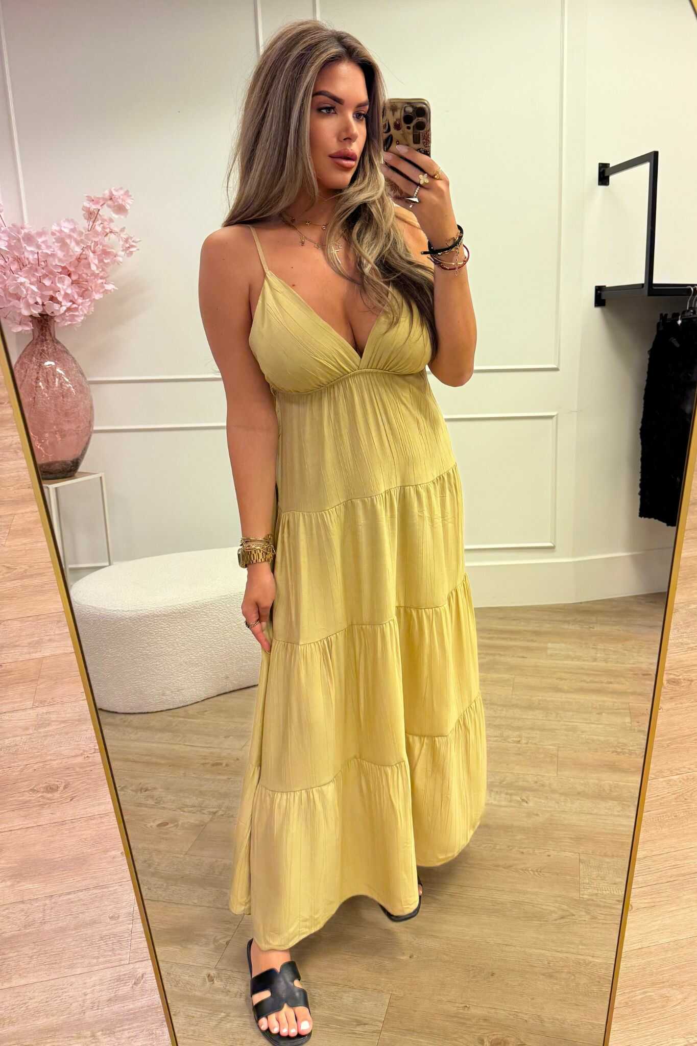 Lina Dress Yellow, Black and Taupe