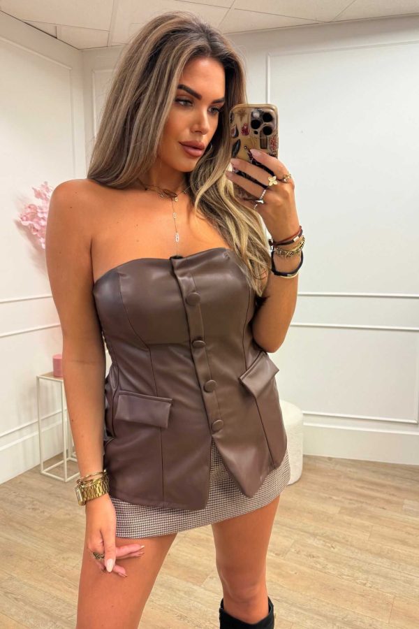 Lou Leatherlook Top Brown, Bordeaux and Black - Afbeelding 4