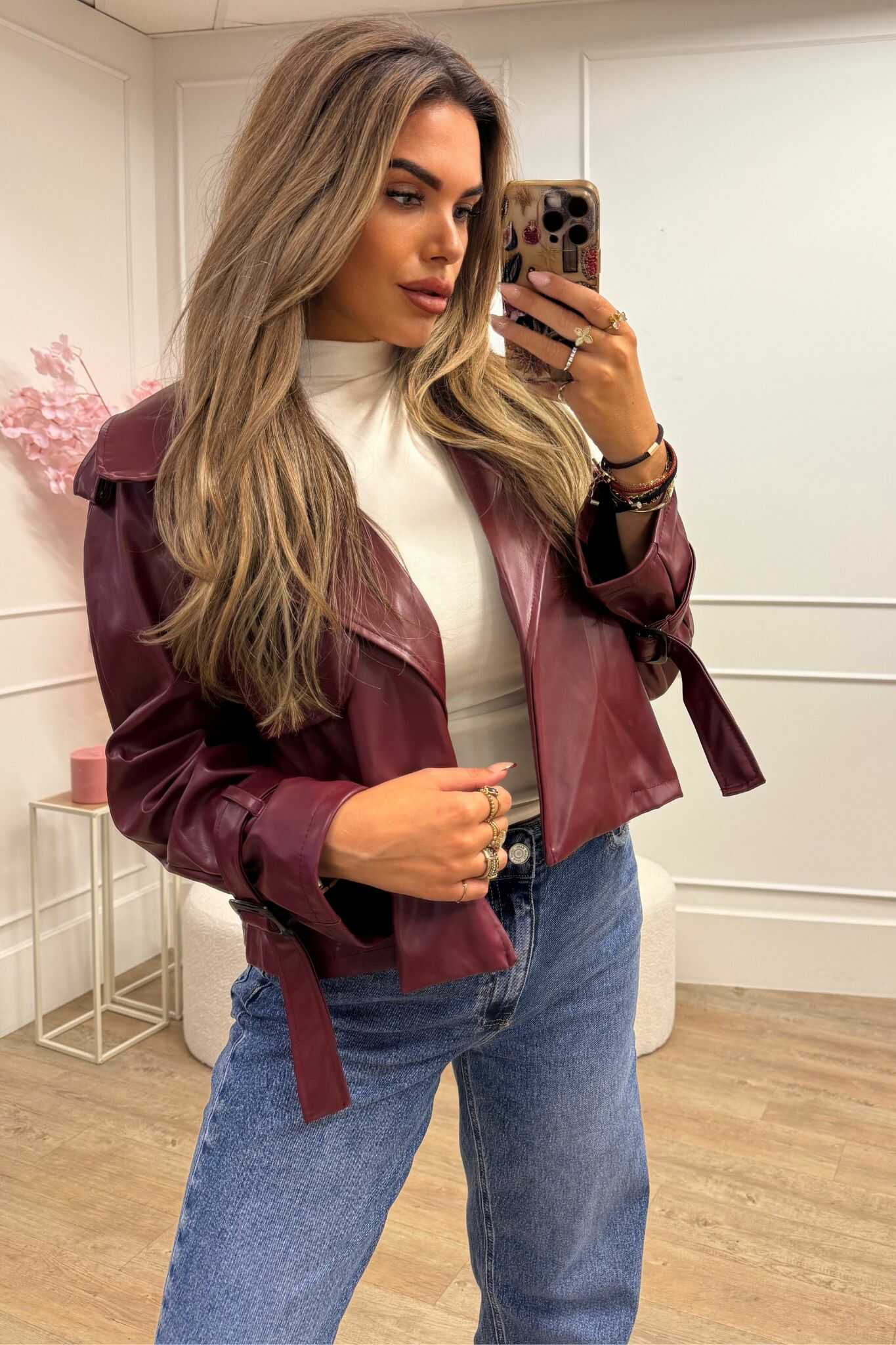 Chloe Leatherlook Trench Coat Brown, Bordeaux and Black