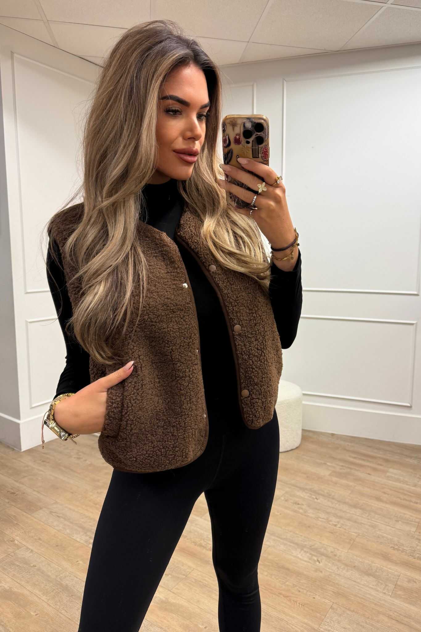 Fleur Teddy Gilet Brown and Black