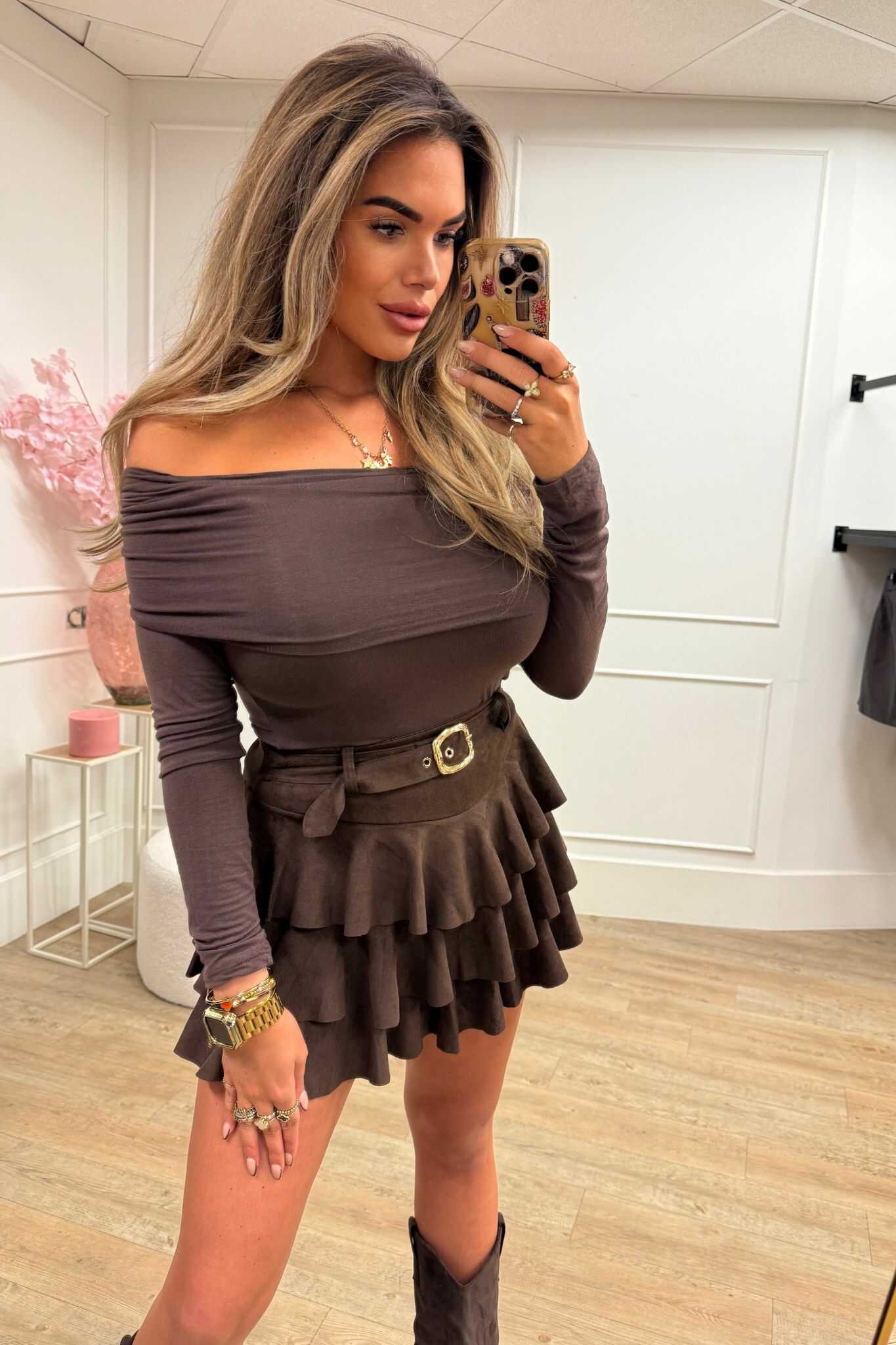 Lily Off Shoulder Top Black, Brown and Bordeaux