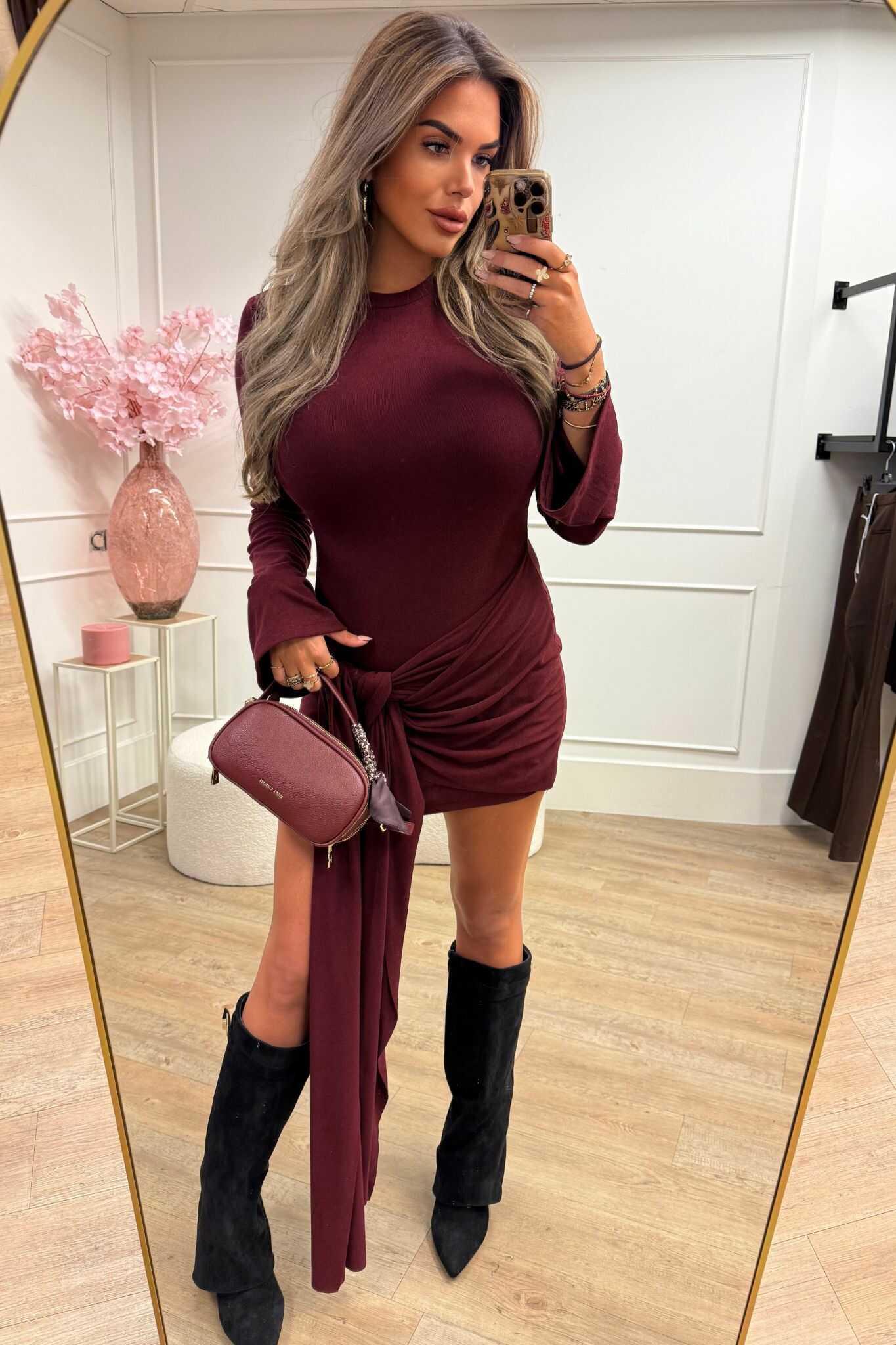 Sara Dress Bordeaux and Brown