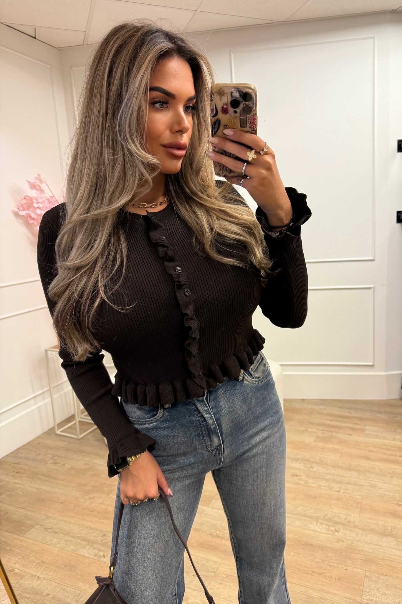 Tess Vest Top Black and Brown