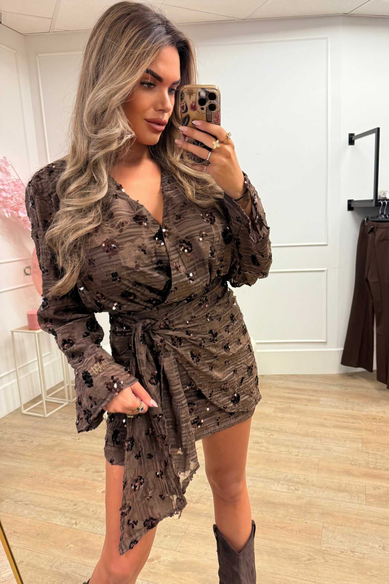 Sofia Dress Brown Glitter