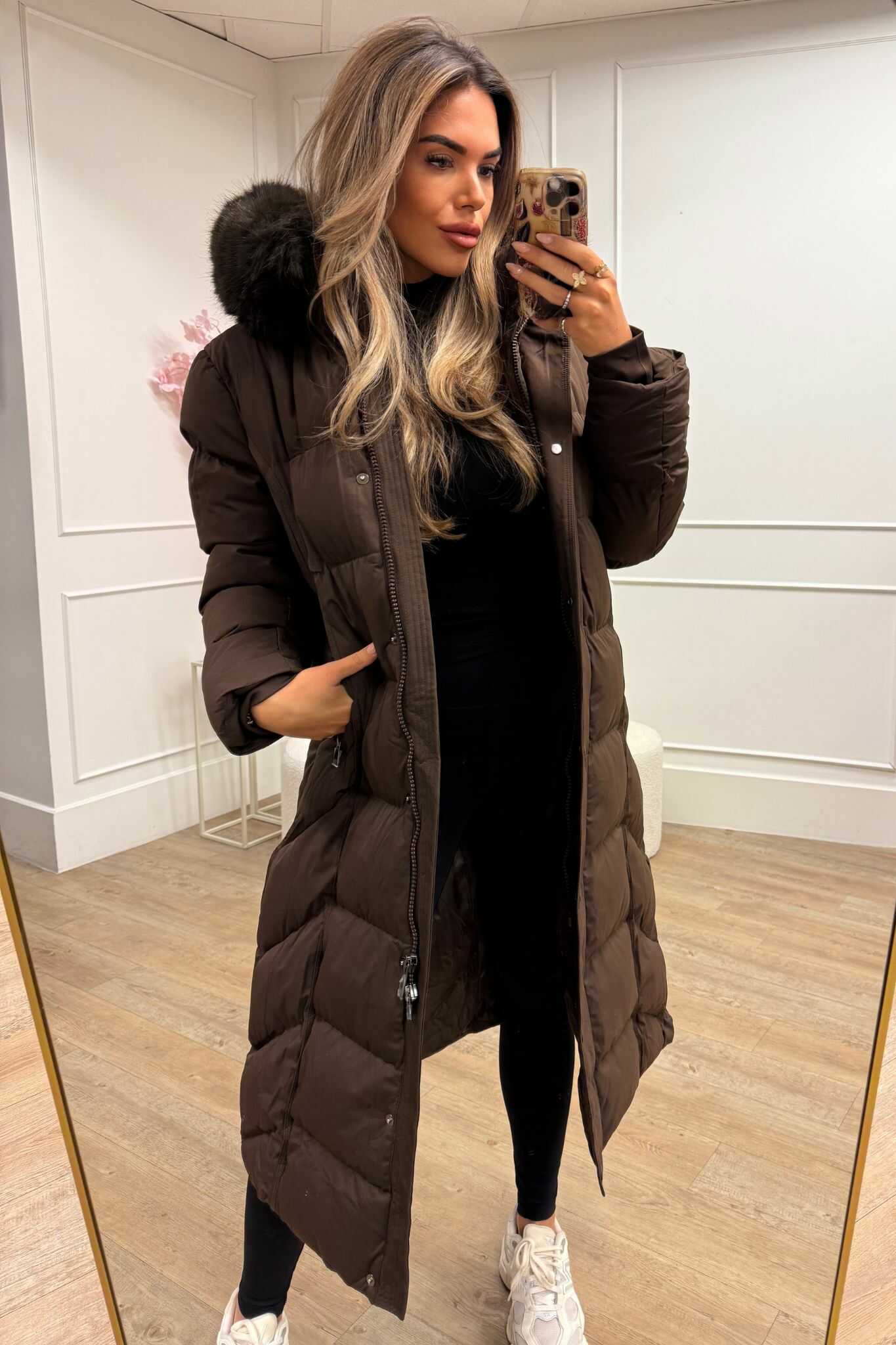 Livia Jacket Long Black and Brown