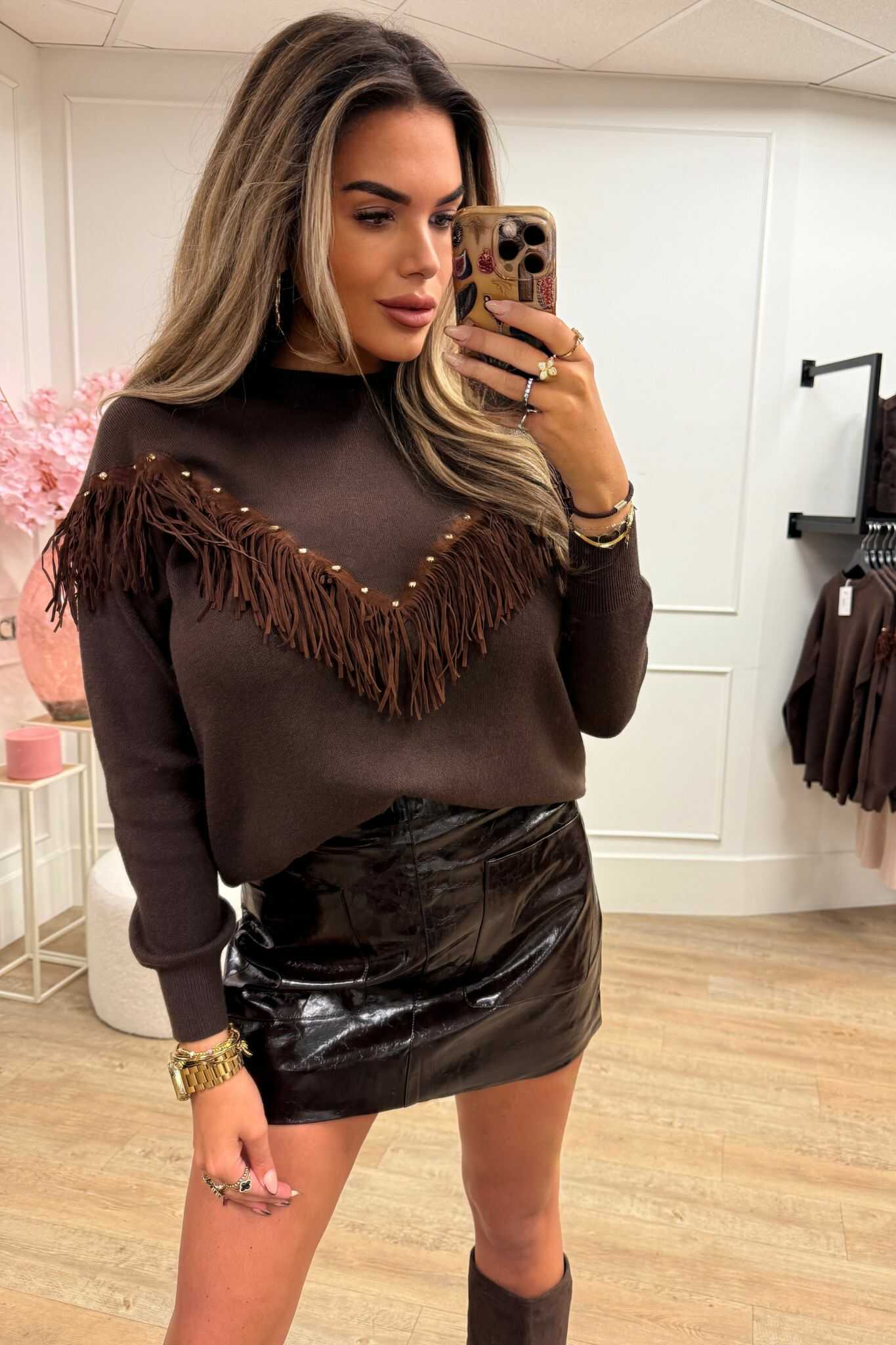 Jasmijn Sweater Brown Fringe