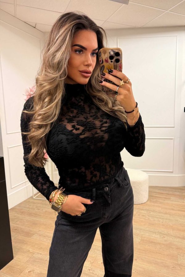 Ivy Lace Top Brown, Bordeaux and Black - Afbeelding 3
