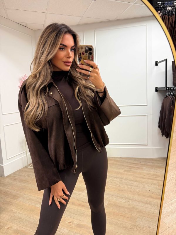 Elena Suedine Jacket Brown and Camel - Afbeelding 4