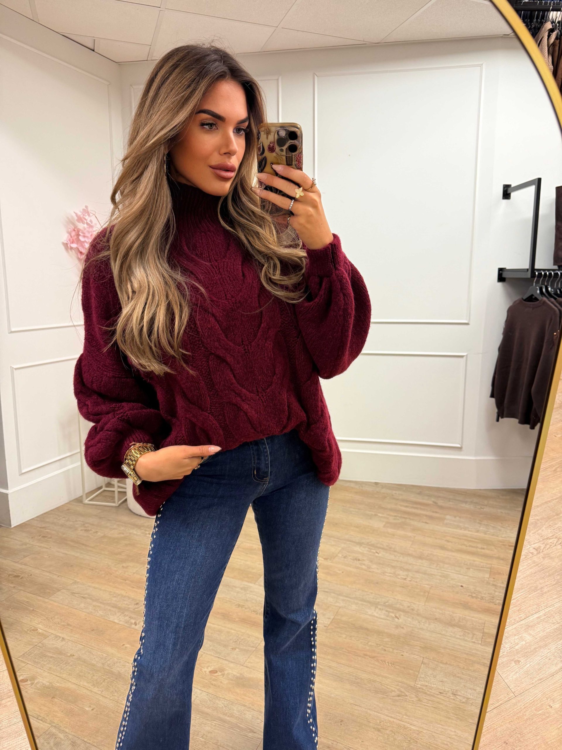 June Sweater Brown and Bordeaux
