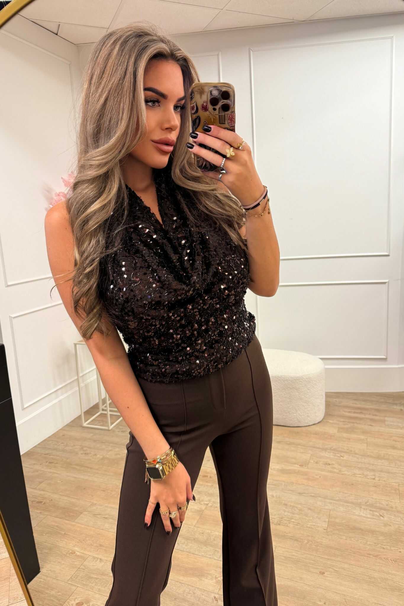 Amy Top Glitter Brown