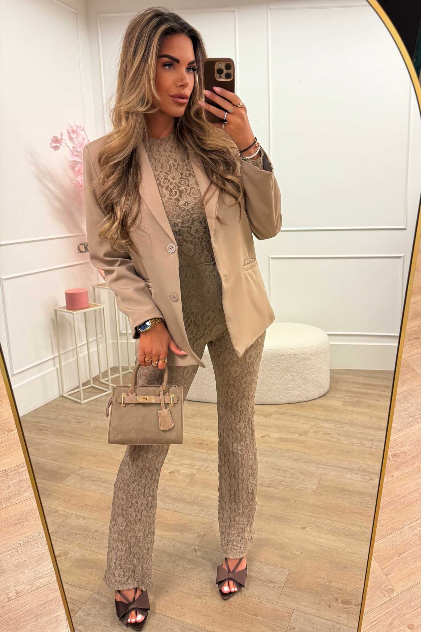 Mila Lace Pants Brown and Taupe