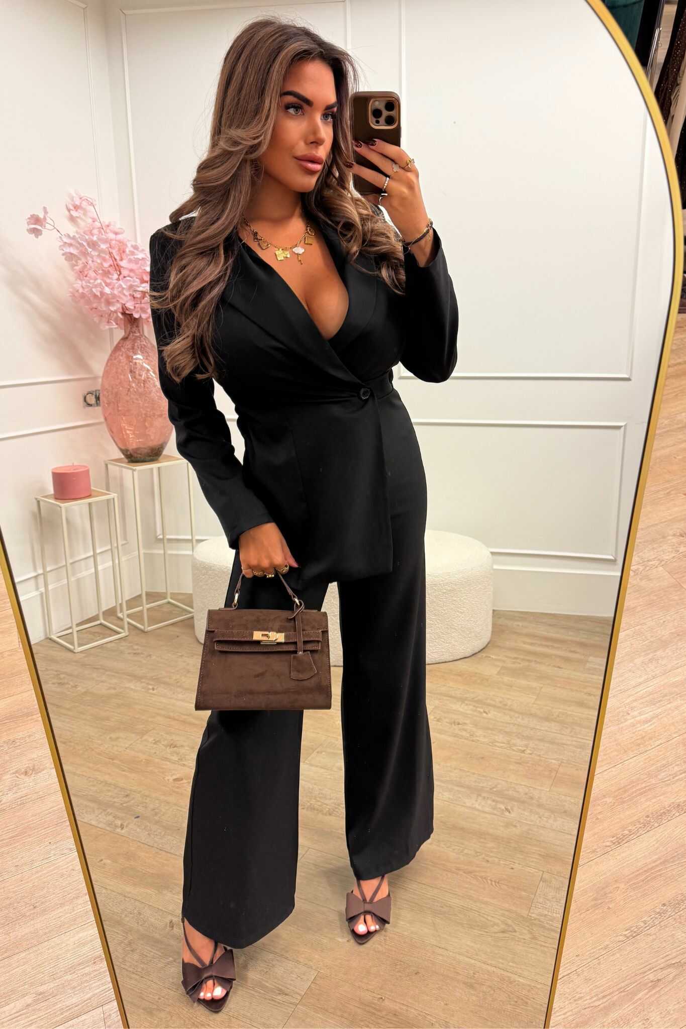 Eva Jumpsuit Taupe and Black