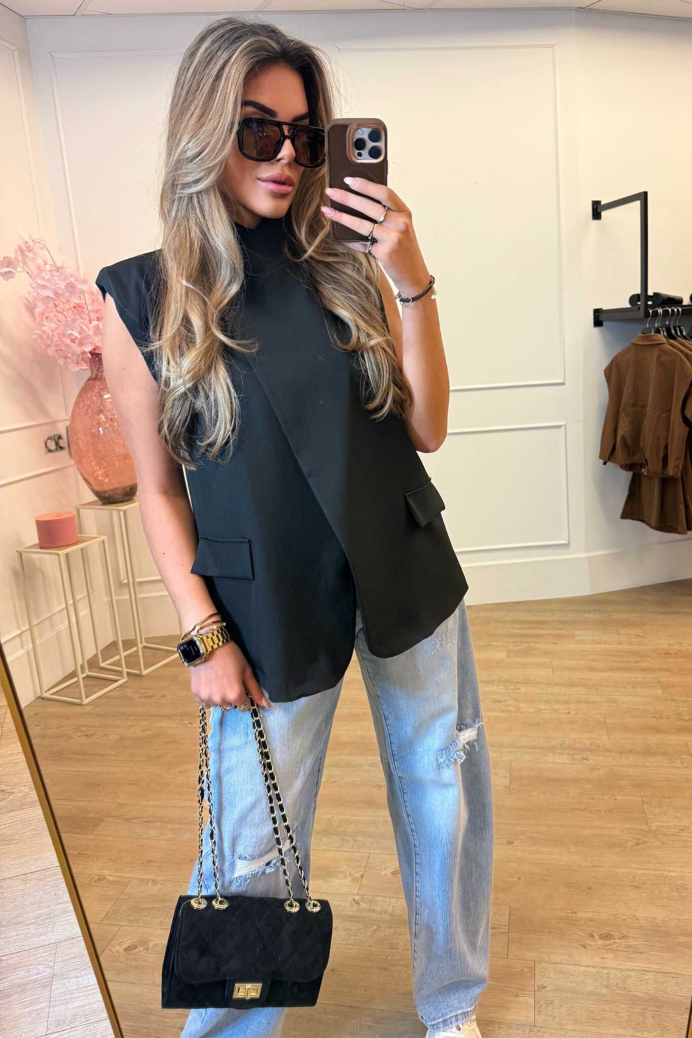 Liva Gilet Brown, Black and Taupe