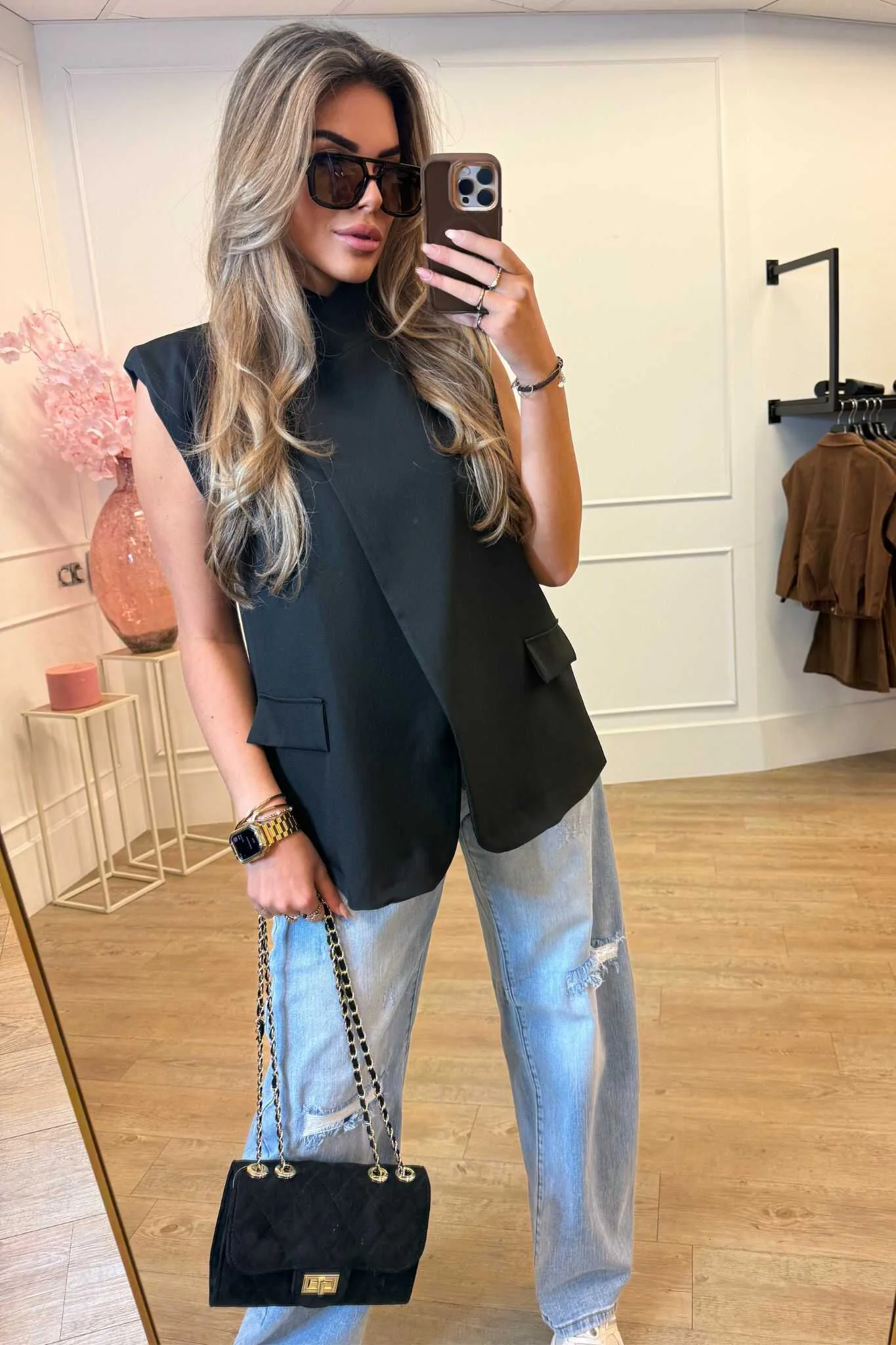 Liva Gilet Brown, Black and Taupe