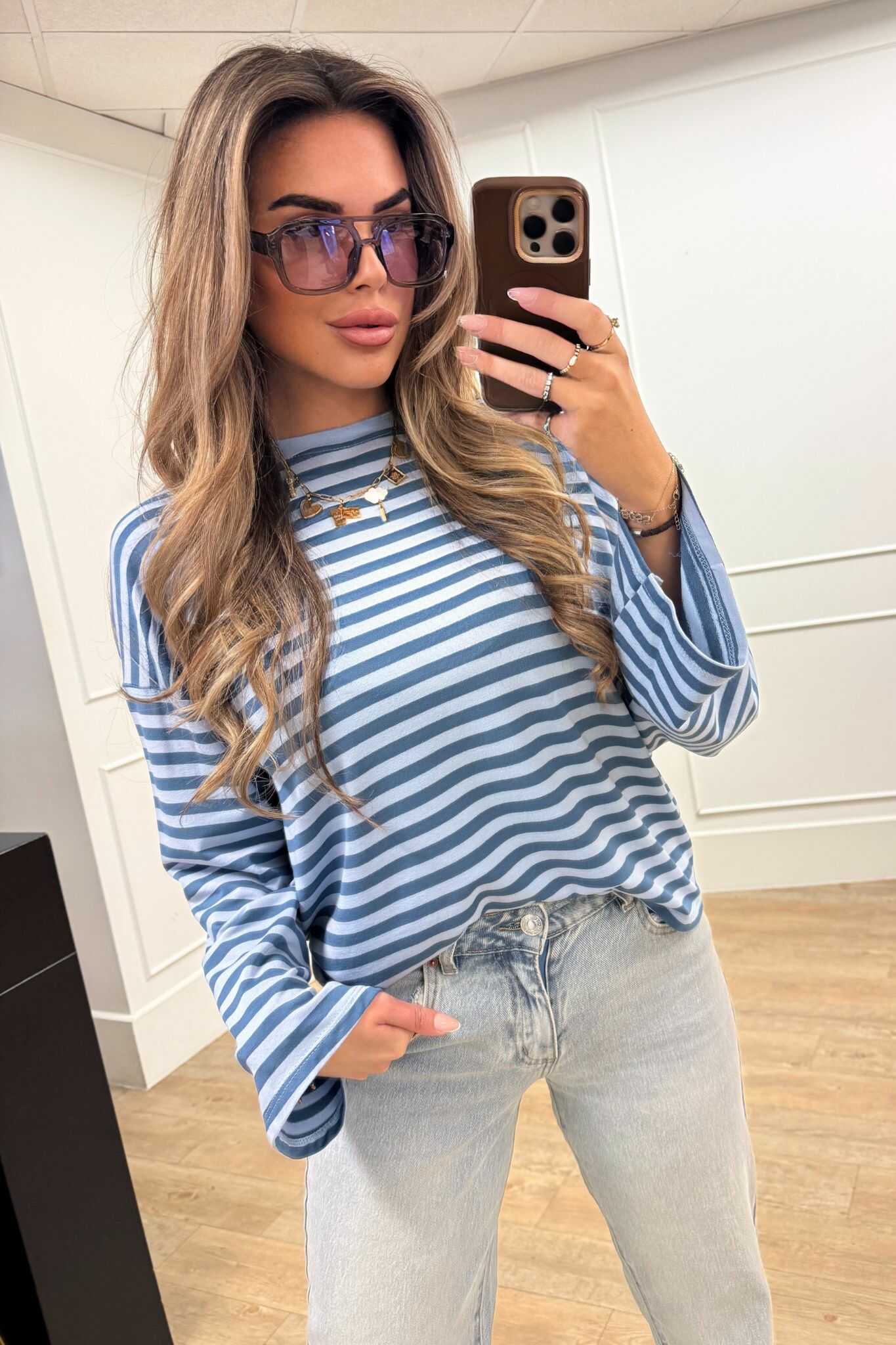 Jolie Stripes Longsleeve Bordeaux, Brown, Blue and Beige