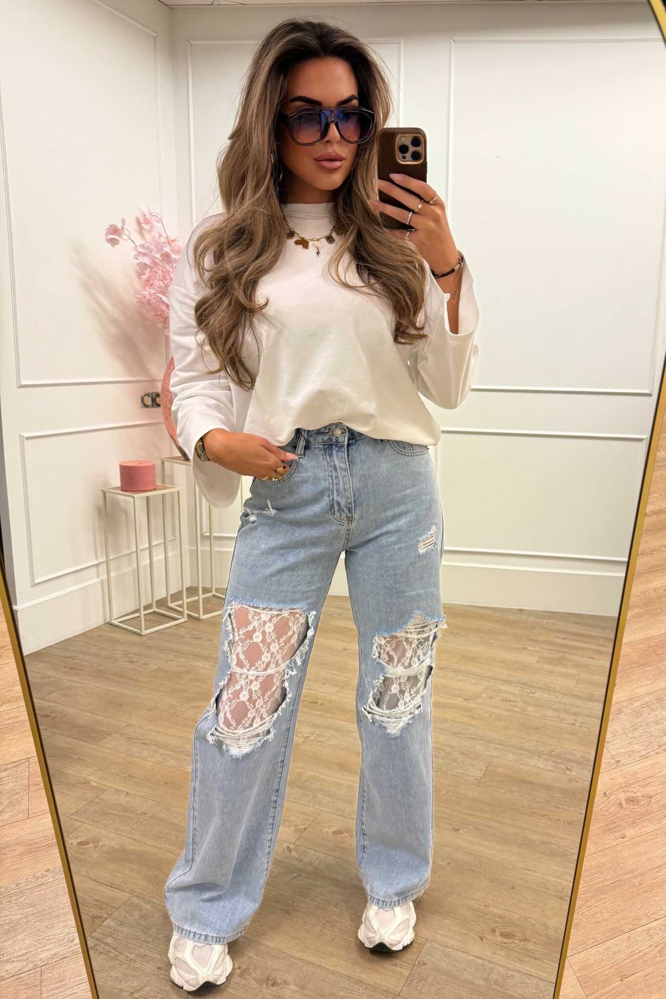 Laulia Wide Leg Jeans Blue Lace T6029