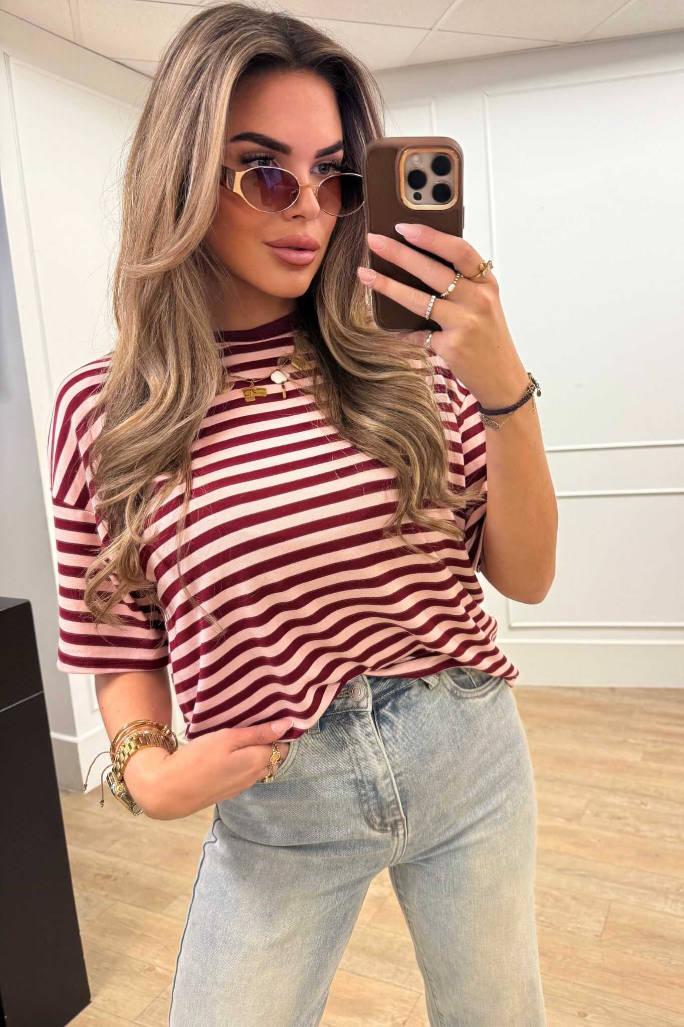 Amy Stripes T-shirt Brown , Dark Blue, Light Blue and Bordeaux