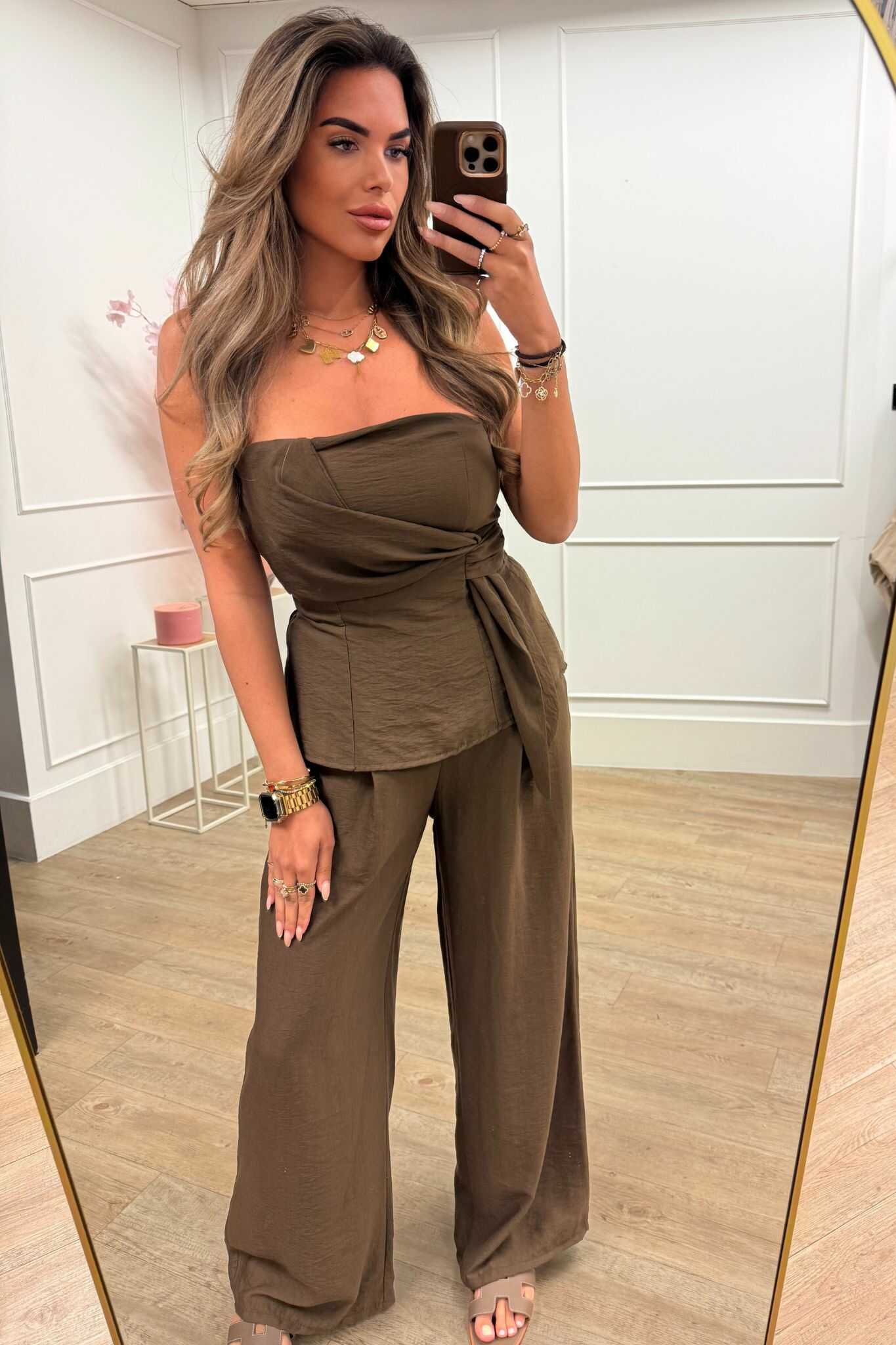 Nina Two Piece set Taupe and Brown