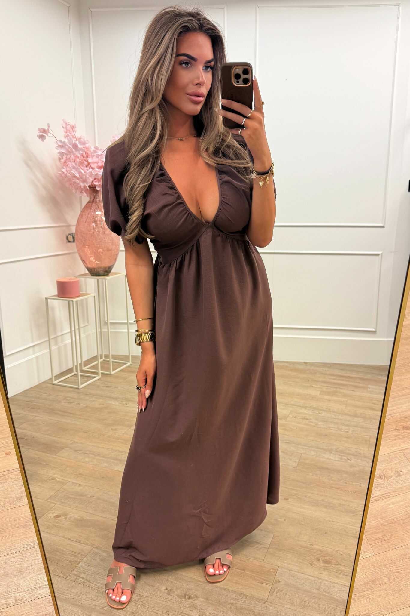 Hannah Dress Green and Brown