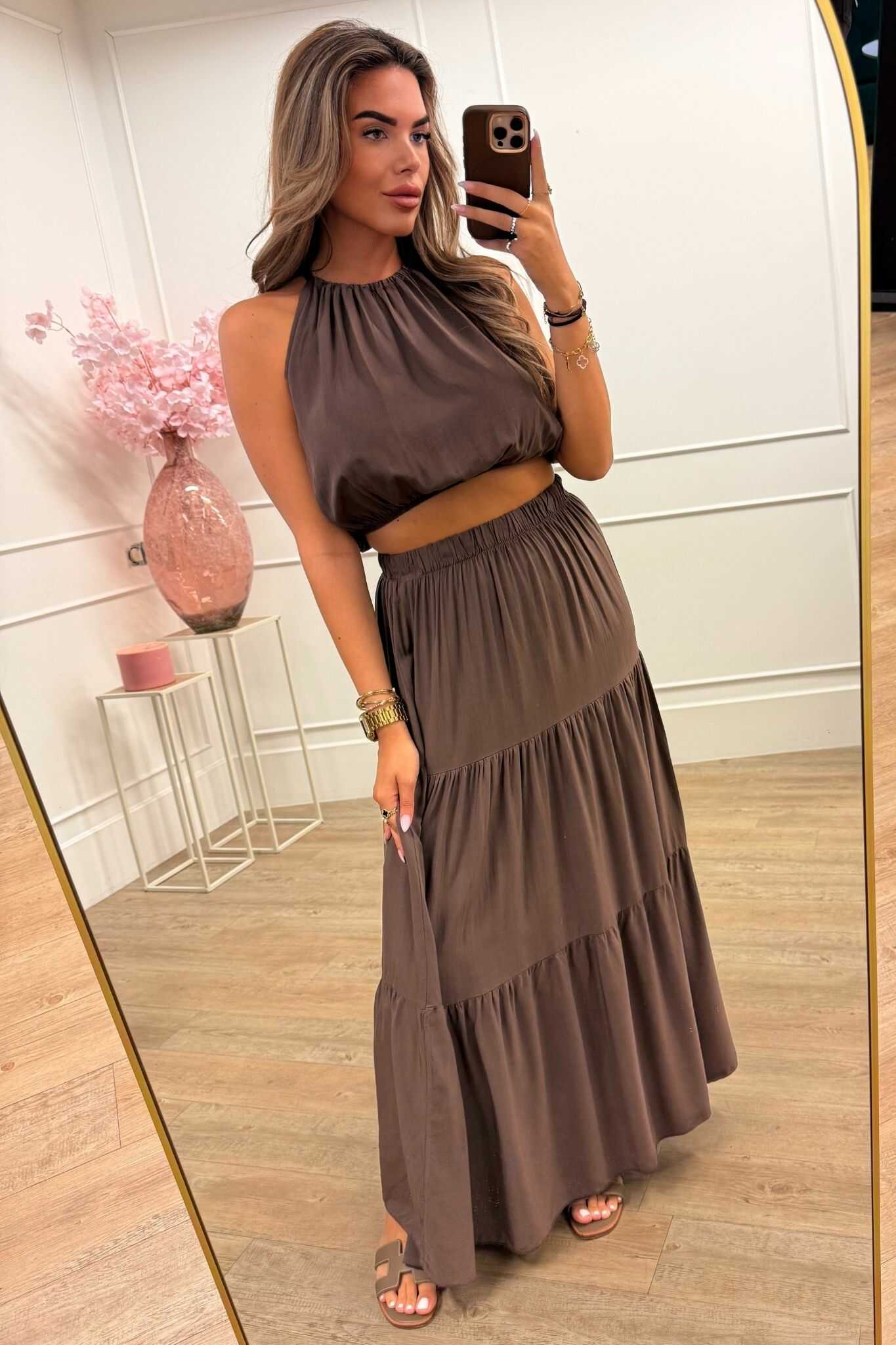 Loua Set Top and Skirt Brown and Black
