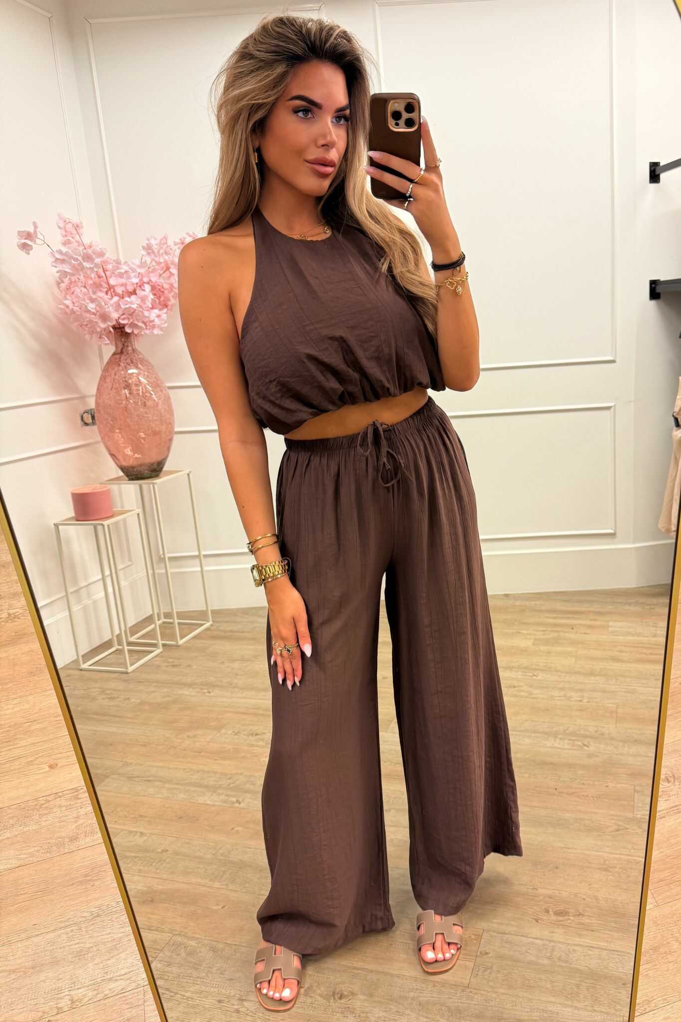 Jolie Two Piece Set Brown, Black, Red and Blue