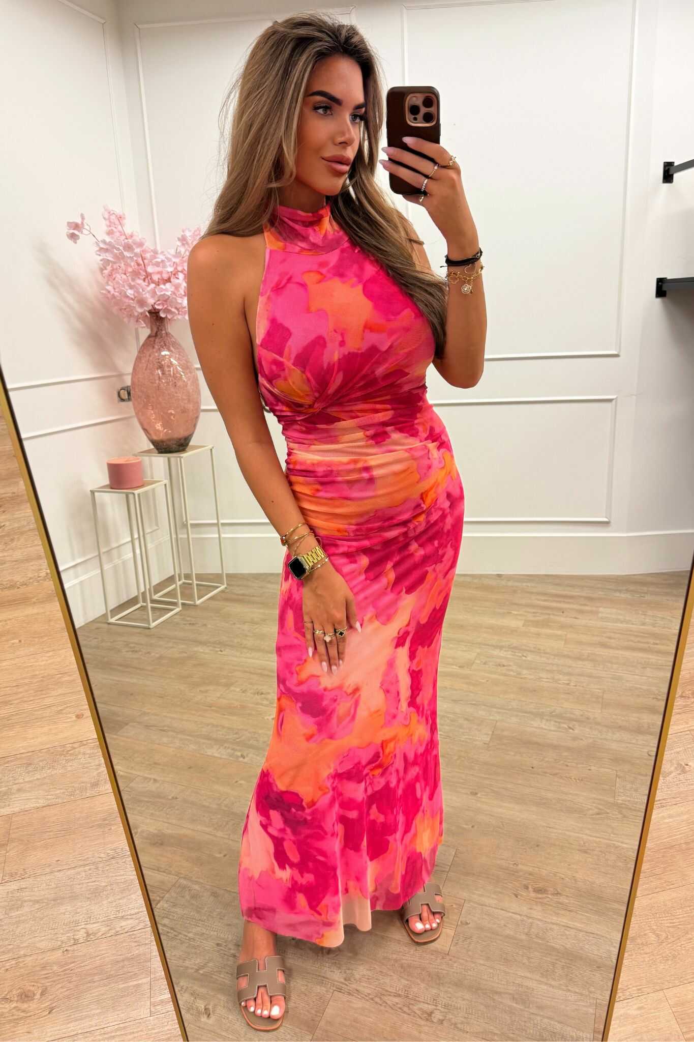 Suze Dress Brown and Pink