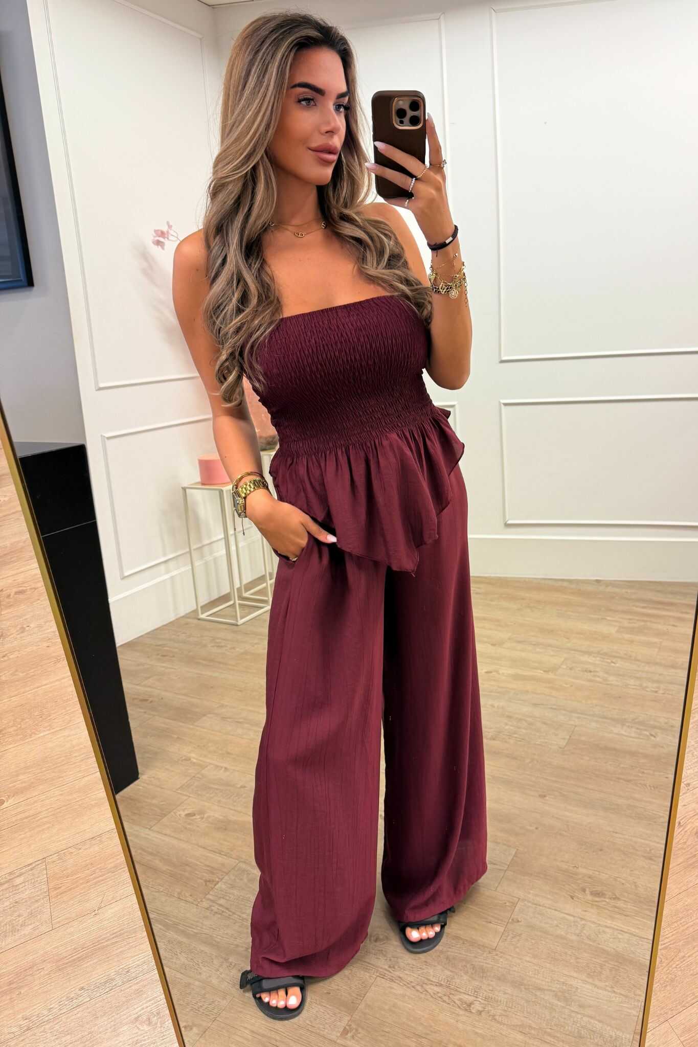 Nora Two Piece Set Brown, Black, Bordeaux and Roest