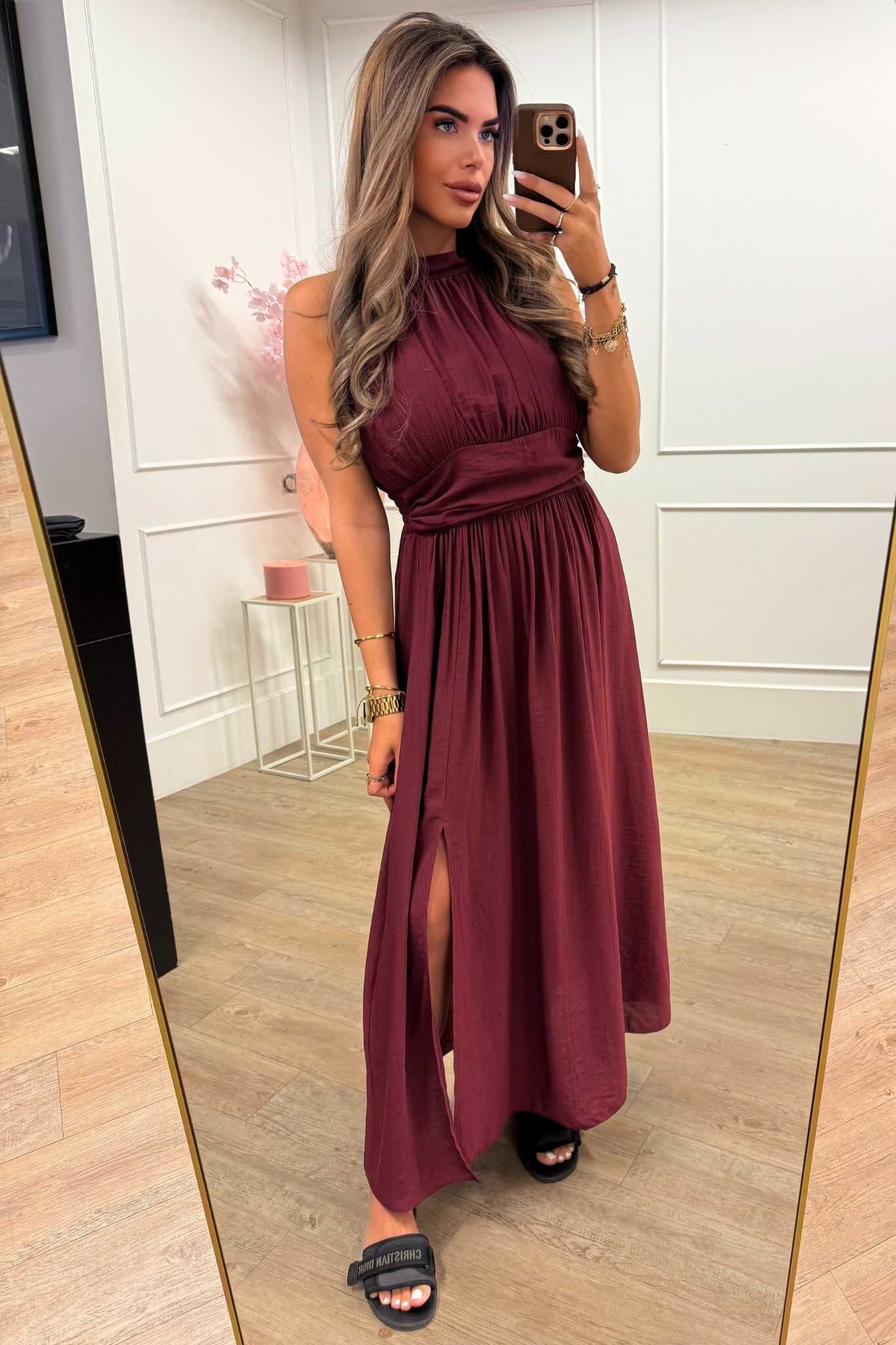 Chloe Dress Brown, Bordeaux and Black
