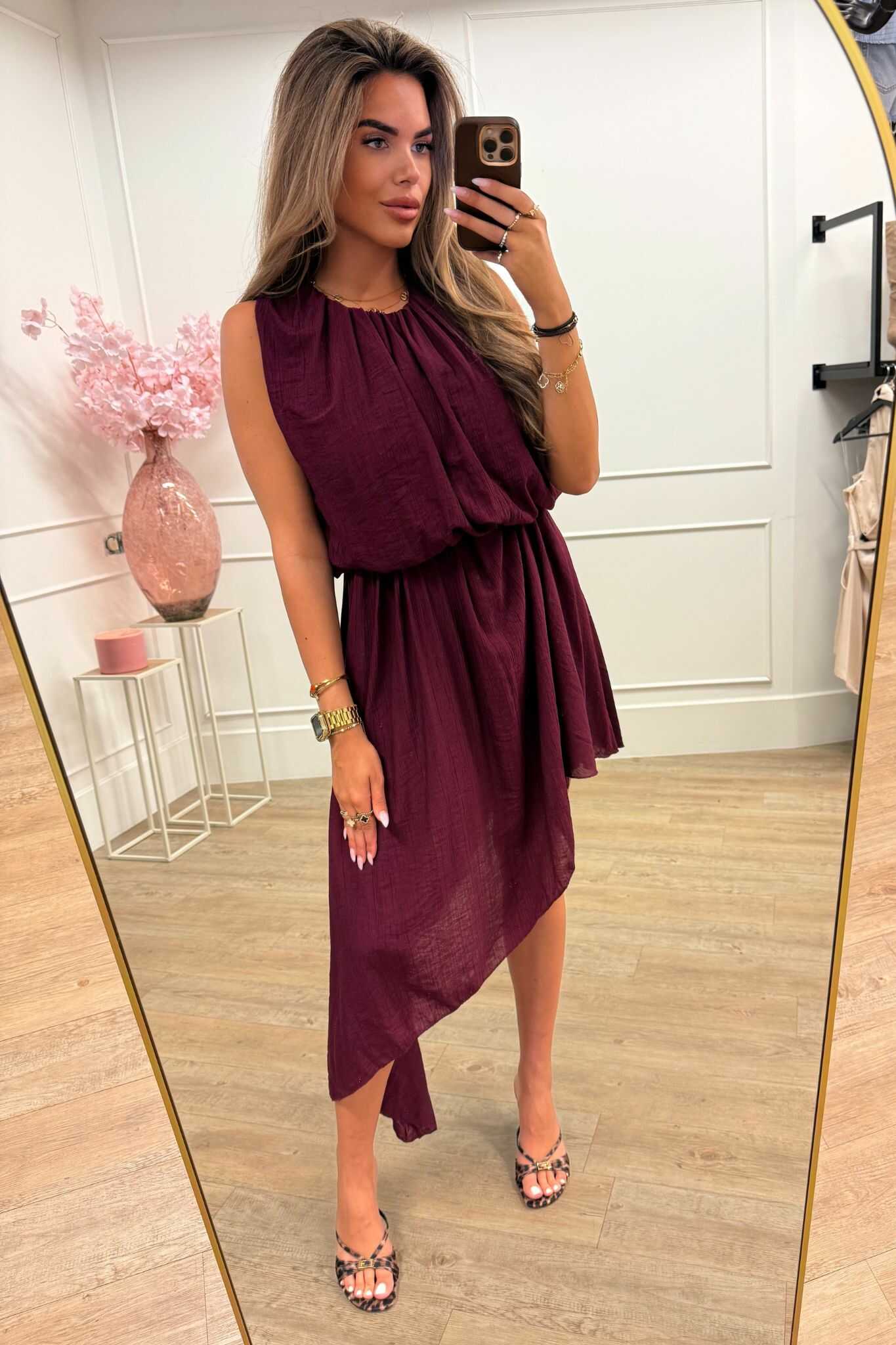 Elisa Dress Brown and Bordeaux