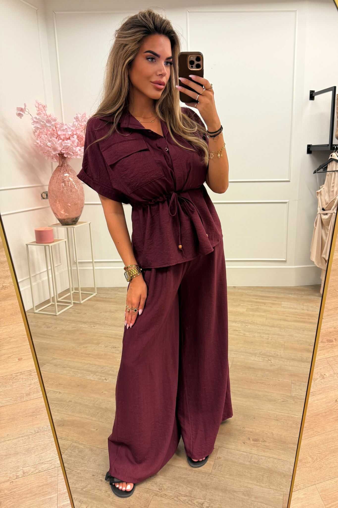 Mira Two Piece set Brown and Bordeaux
