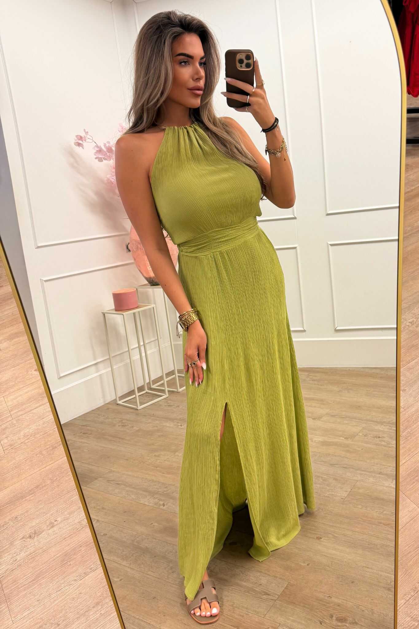 Carly Dress Dark Blue, Beige and Green