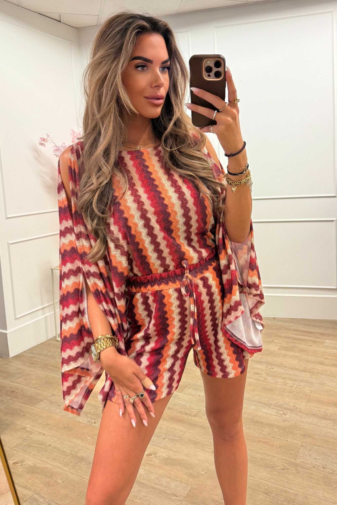 Adele Two Piece Set Brown and Bordeaux