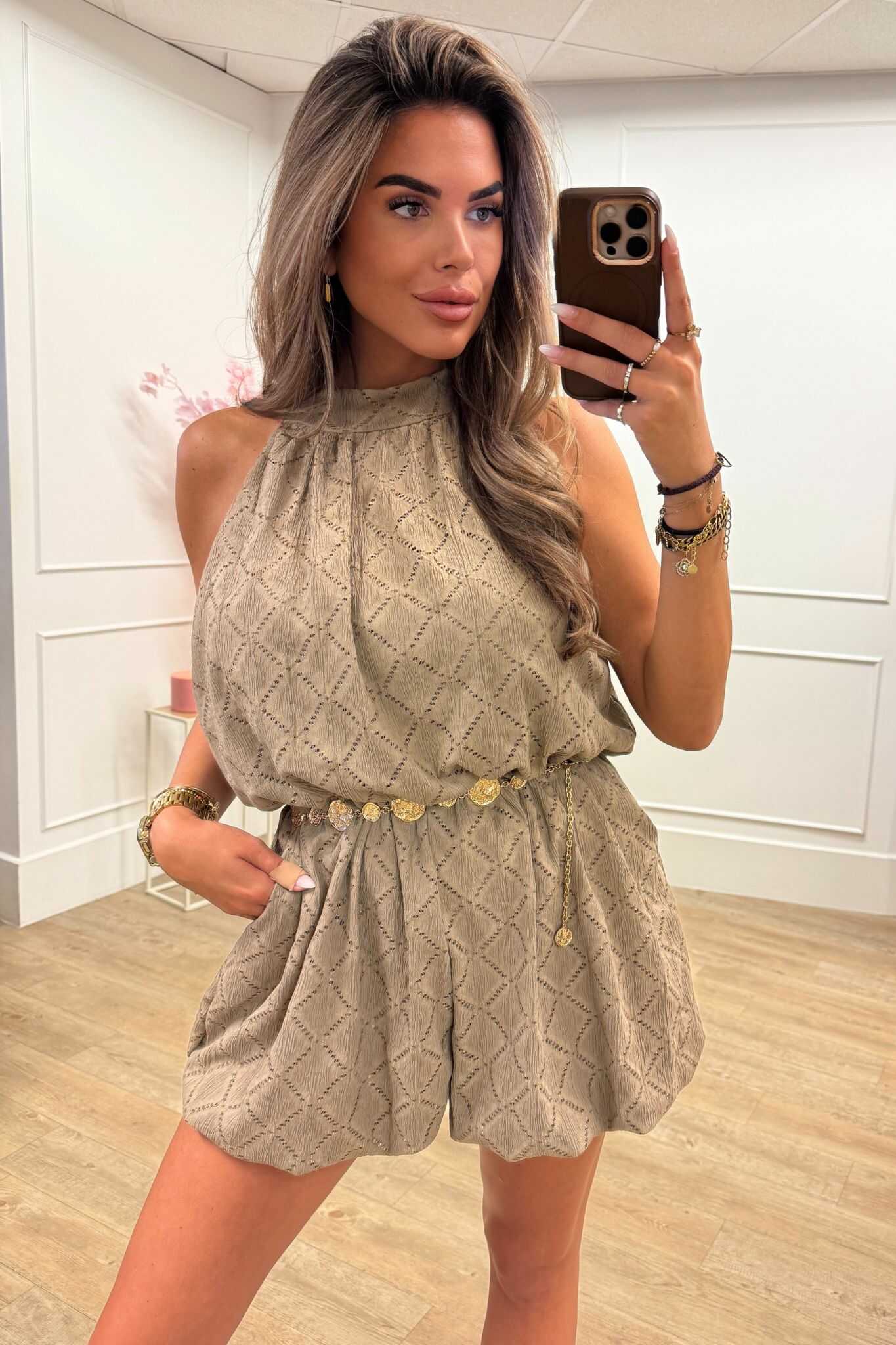 Dana Jumpsuit Brown, Blue, Beige and Taupe