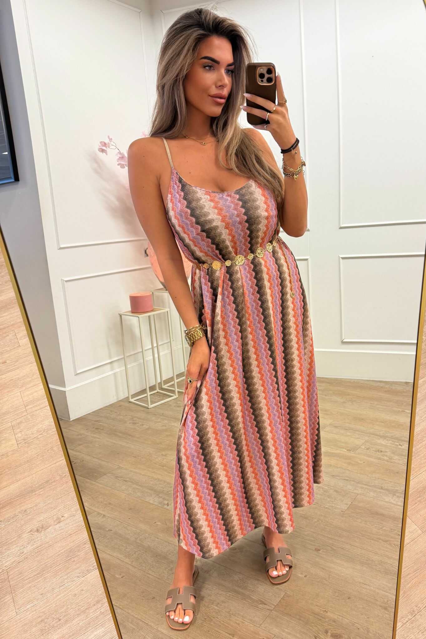 Denise Dress Print Pink and Brown