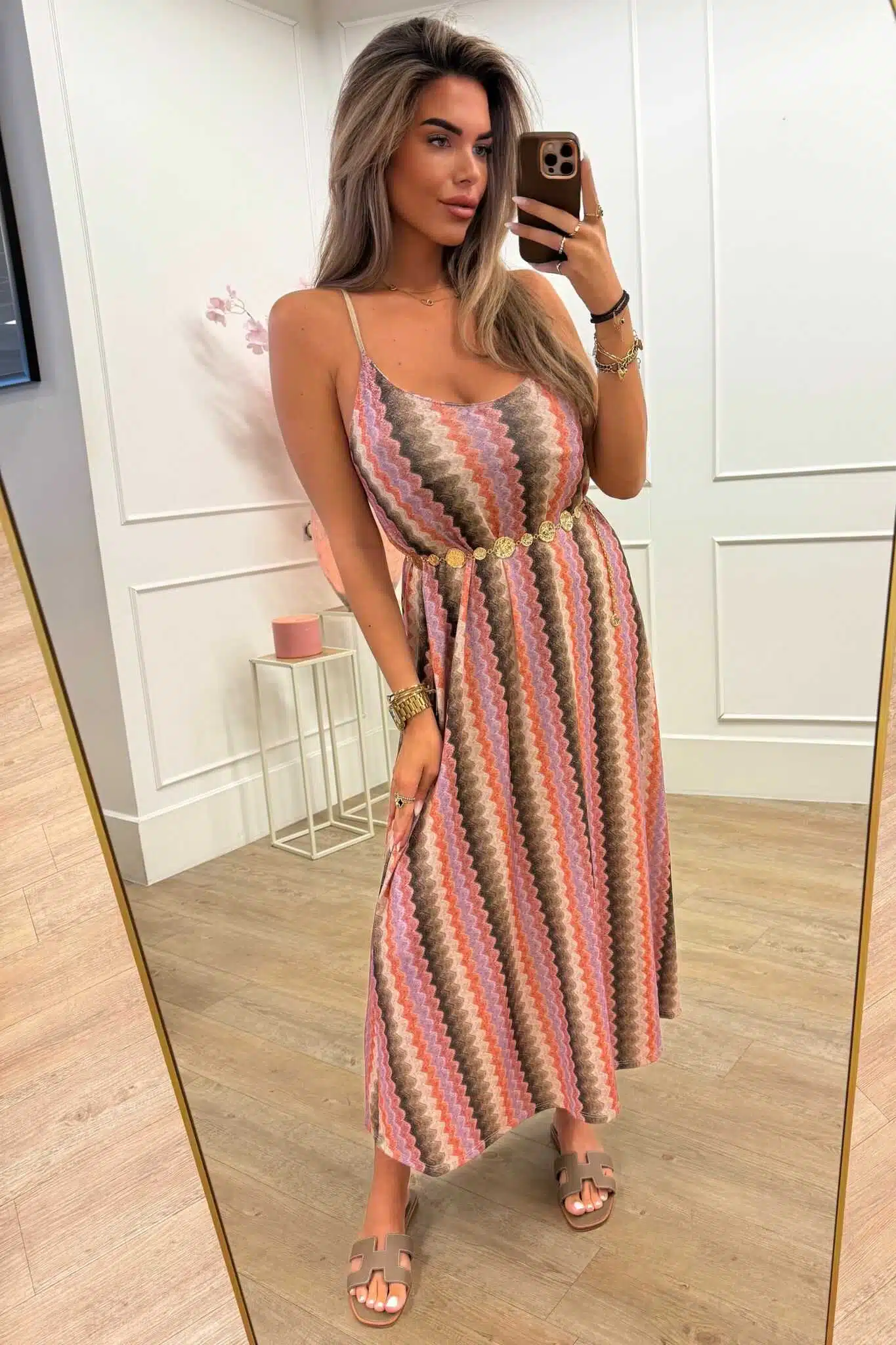 Denise Dress Print Pink and Brown
