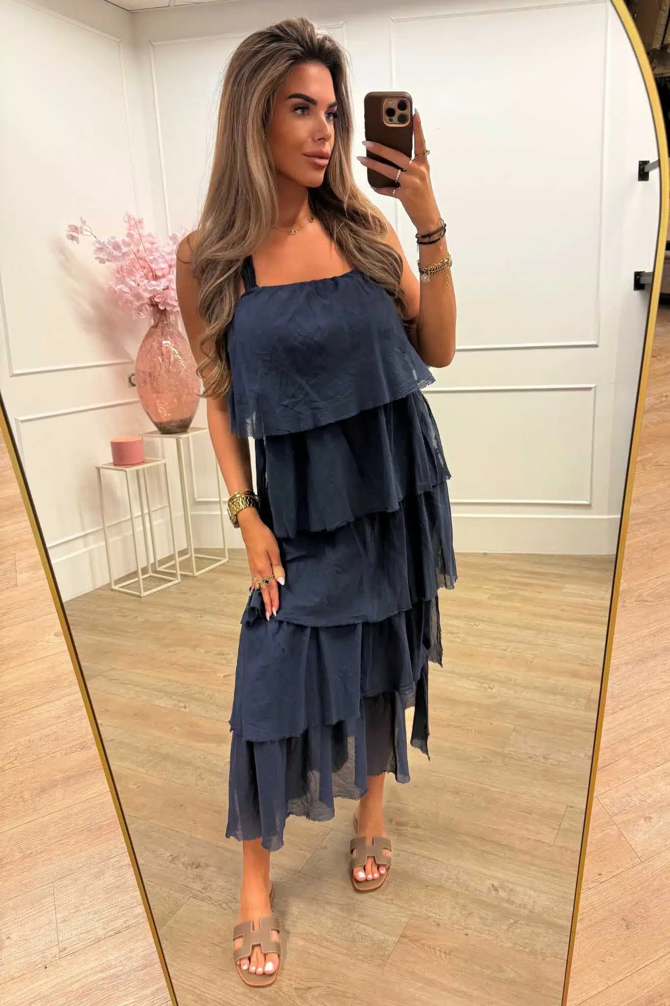 Carine Dress Beige and Blue
