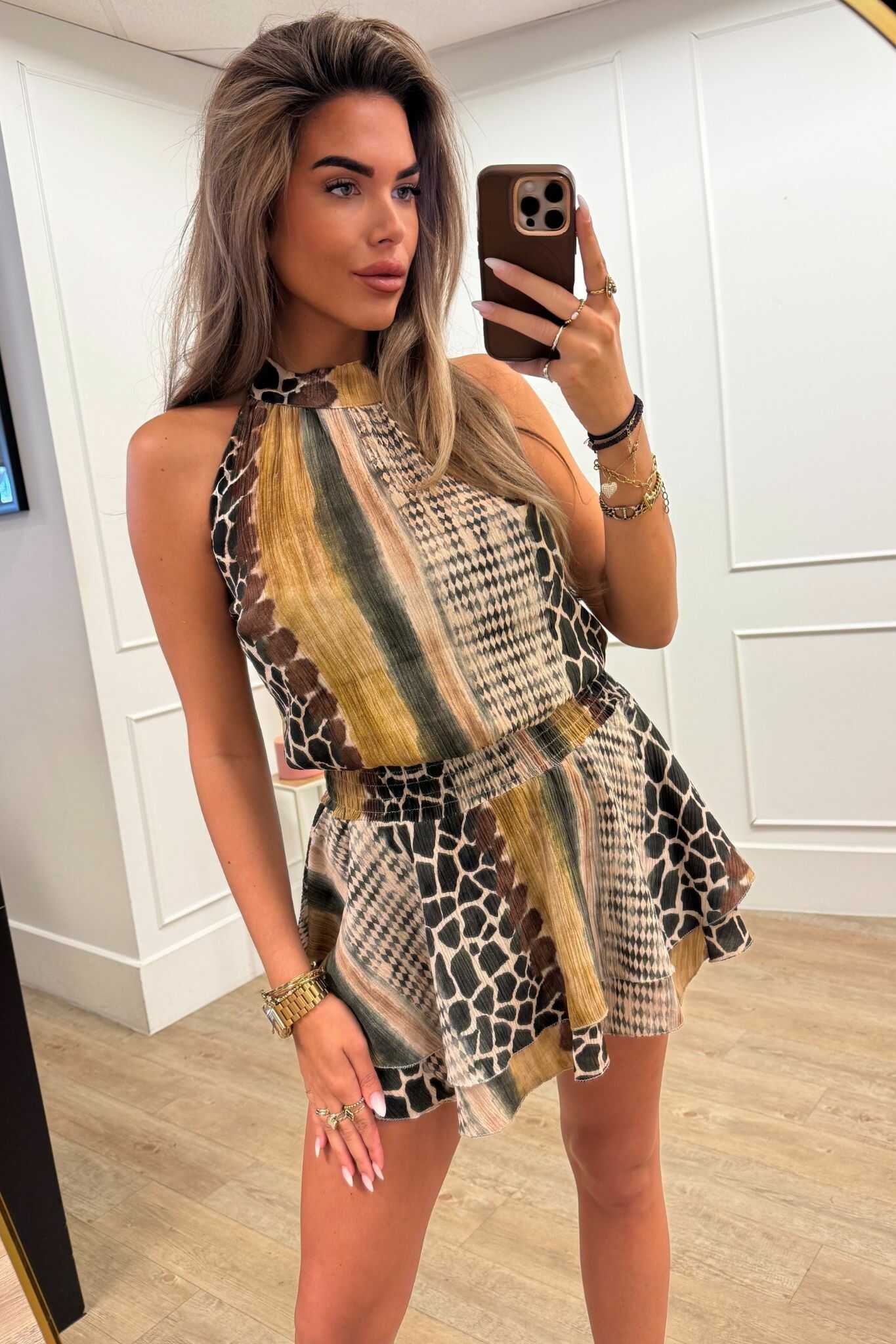 Demi Dress Print Pink, Green, Dark Blue and Light Blue