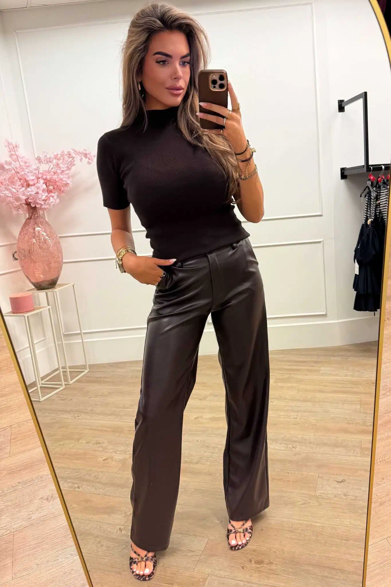 Moon Leatherlook Pants Brown and Black